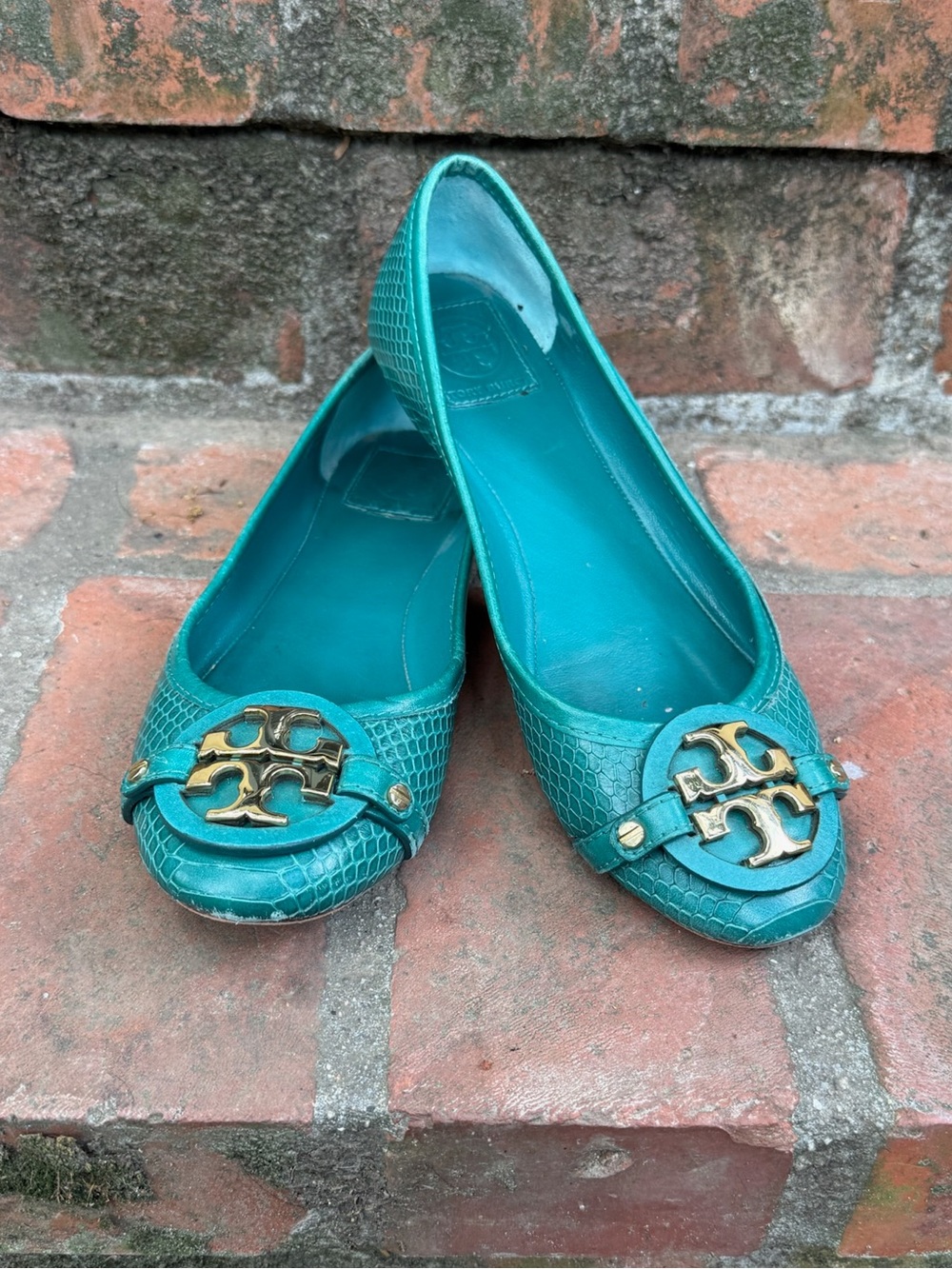 Tory Burch "Serena" lizard printed leather ballet flats - size 8 1/2M